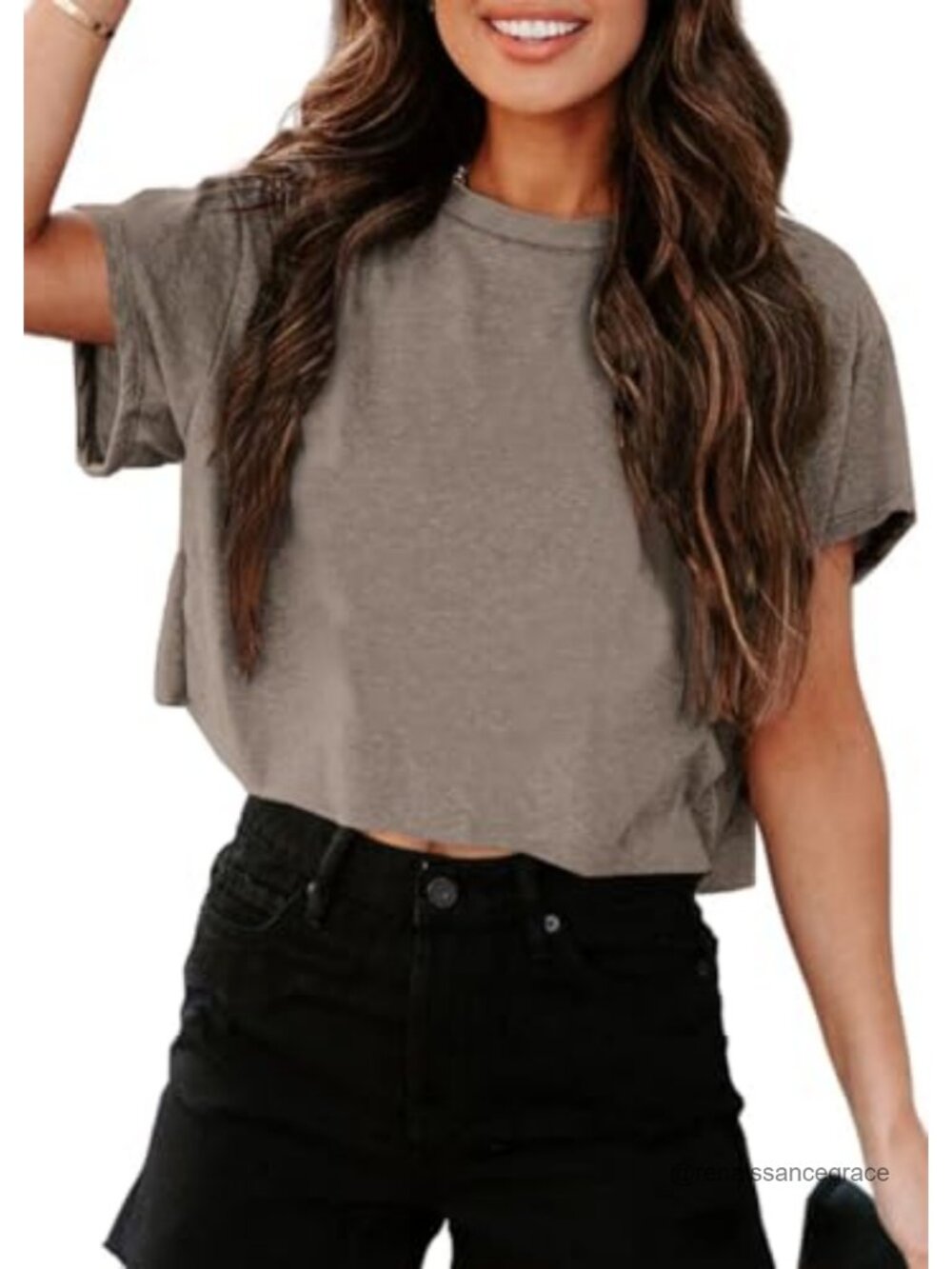 Women's Cropped T-Shirt Short Sleeve Crew Neck Loose Fit Summer Crop Top